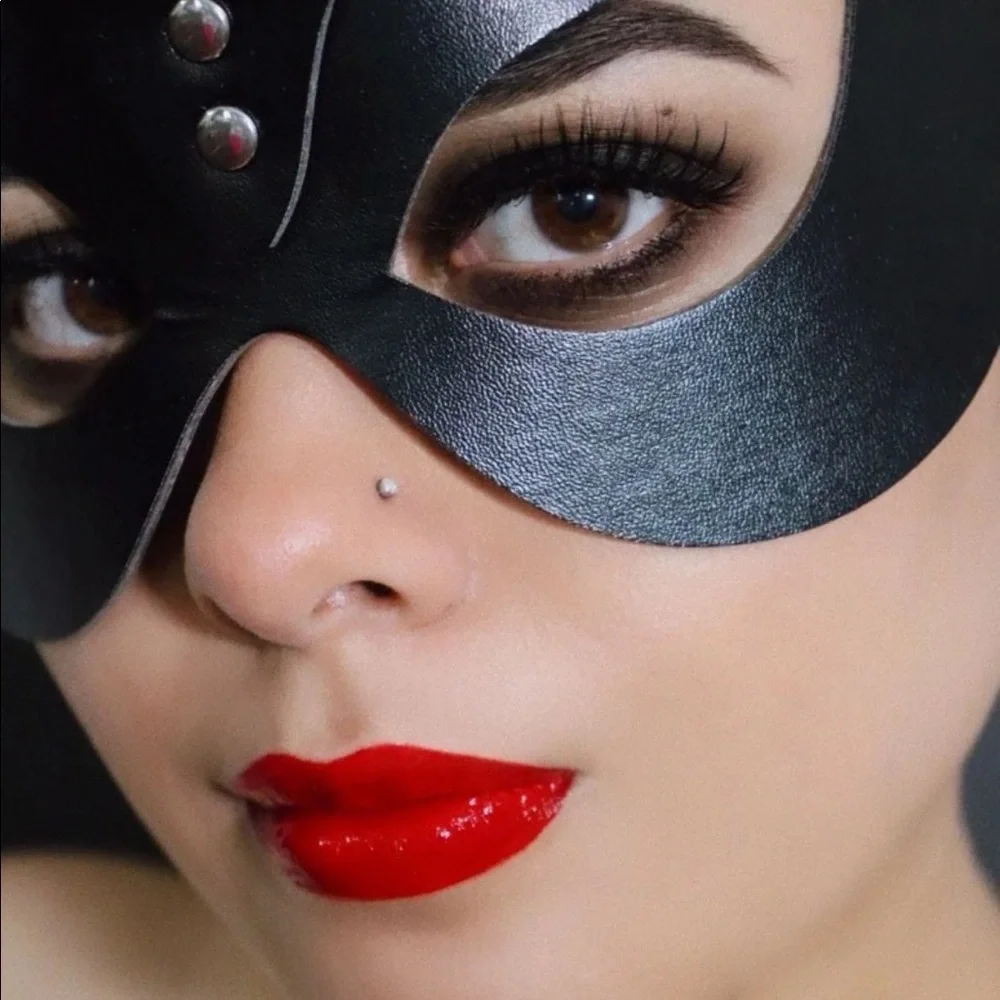 Cat Halloween Eye Mask Faux Leather New